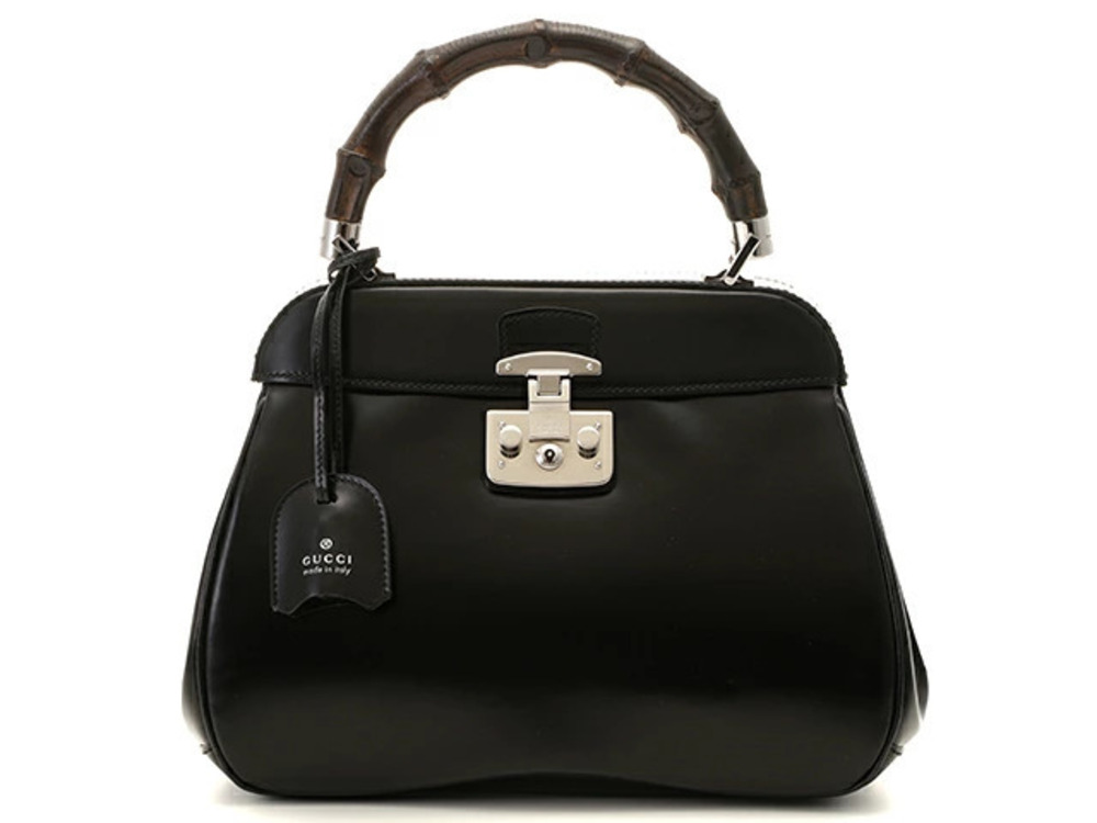 Gucci Bamboo Lady Lock Handbag Black Calfskin